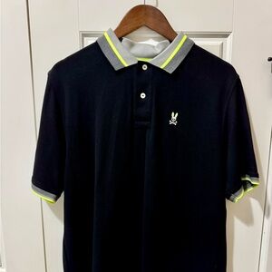 Psycho Bunny Black Polo with Gray and Yellow Trim